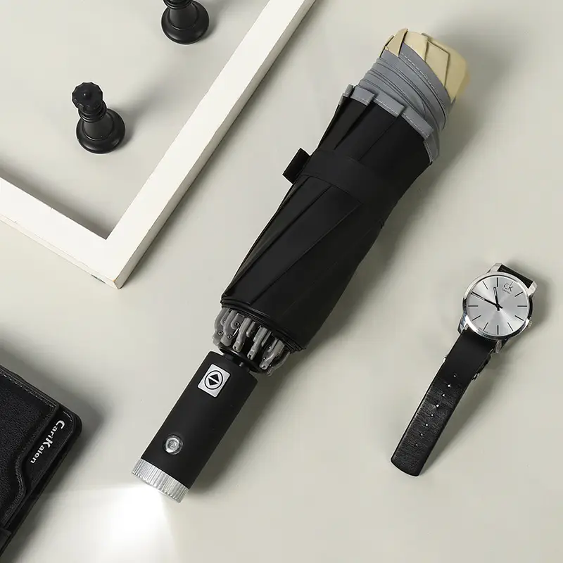 Black Rubber Automatic Flashlight Umbrella