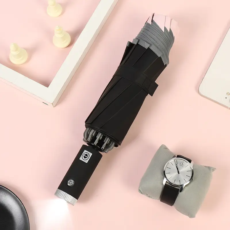 Black Rubber Automatic Flashlight Umbrella