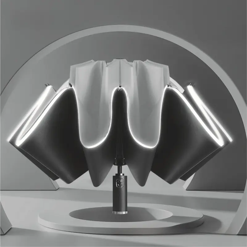 Black Rubber Automatic Flashlight Umbrella