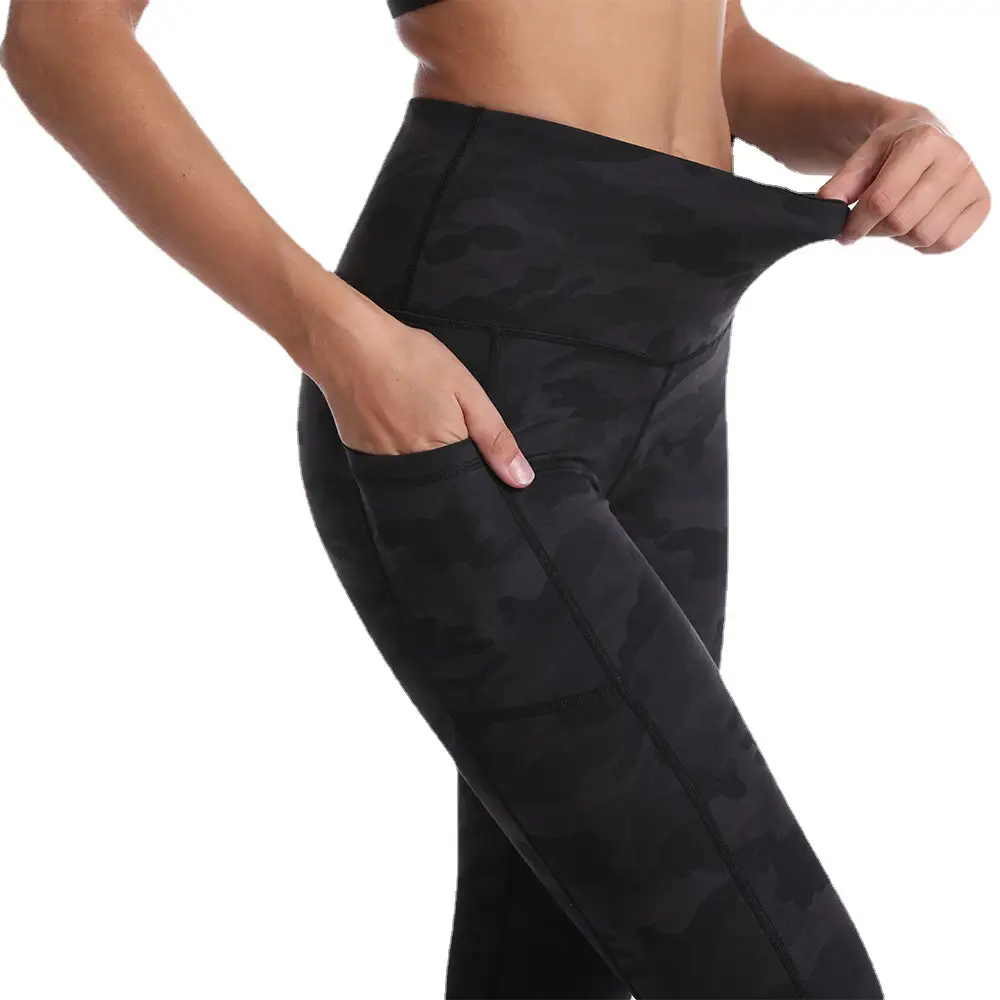 Camouflage Yoga Pants High Waist Sports Leggings Black - Image 5