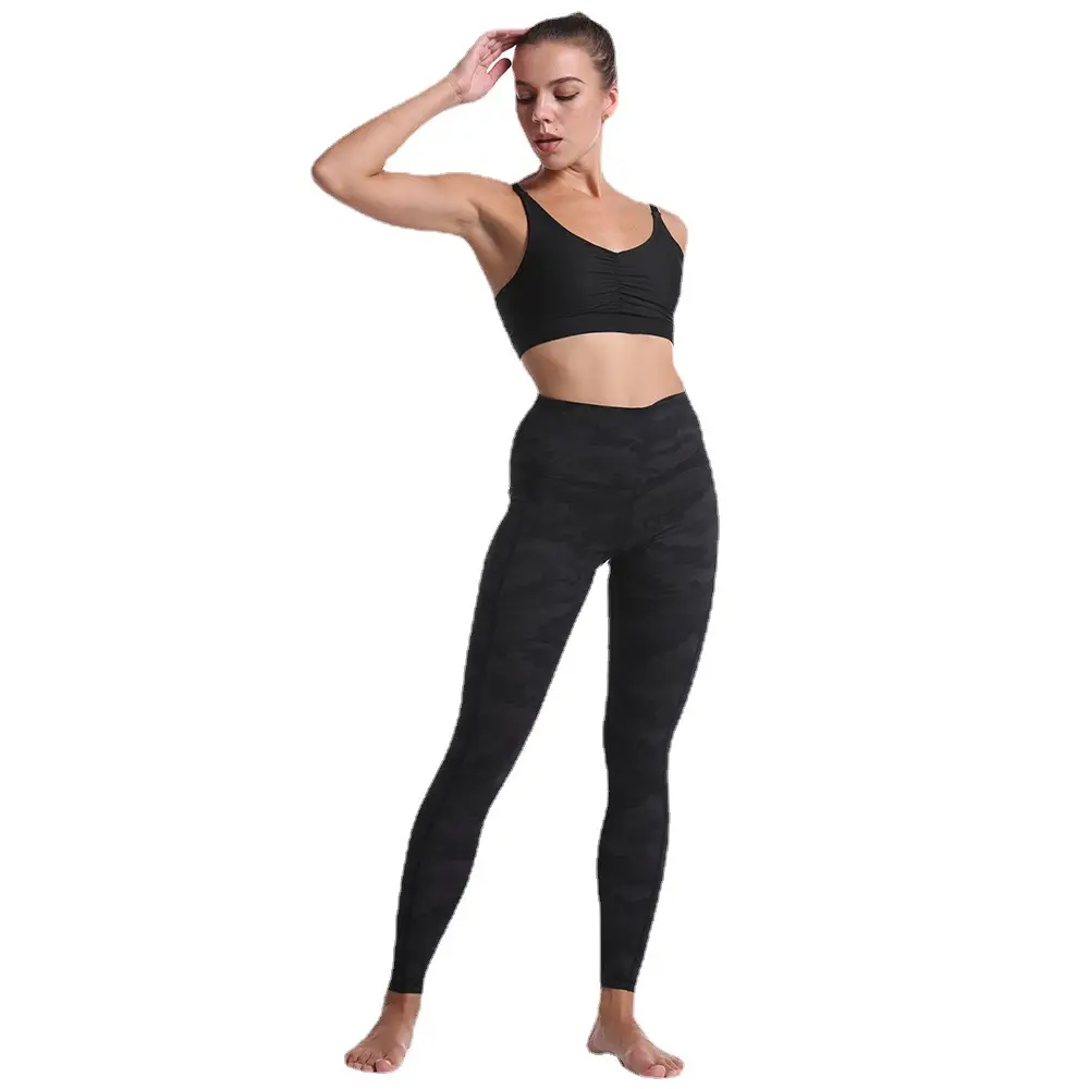 Camouflage Yoga Pants High Waist Sports Leggings Black - Image 7
