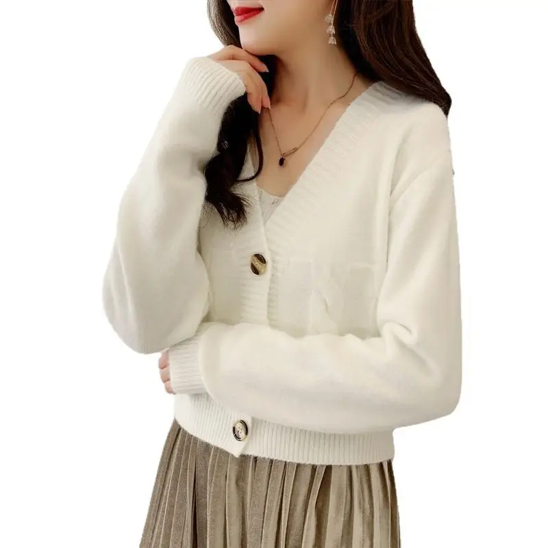 Women's White Slim Knit Cardigan 2025 Spring Fall - Image 9
