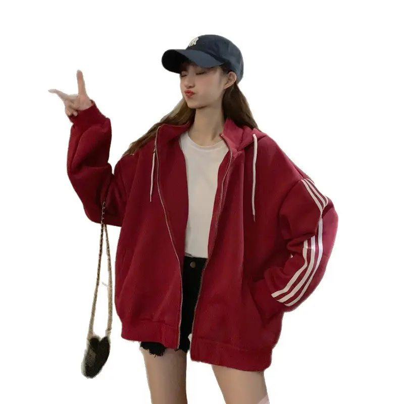 Women Hooded Cardigan Sweatshirt Jacket Grey Fleece Lined