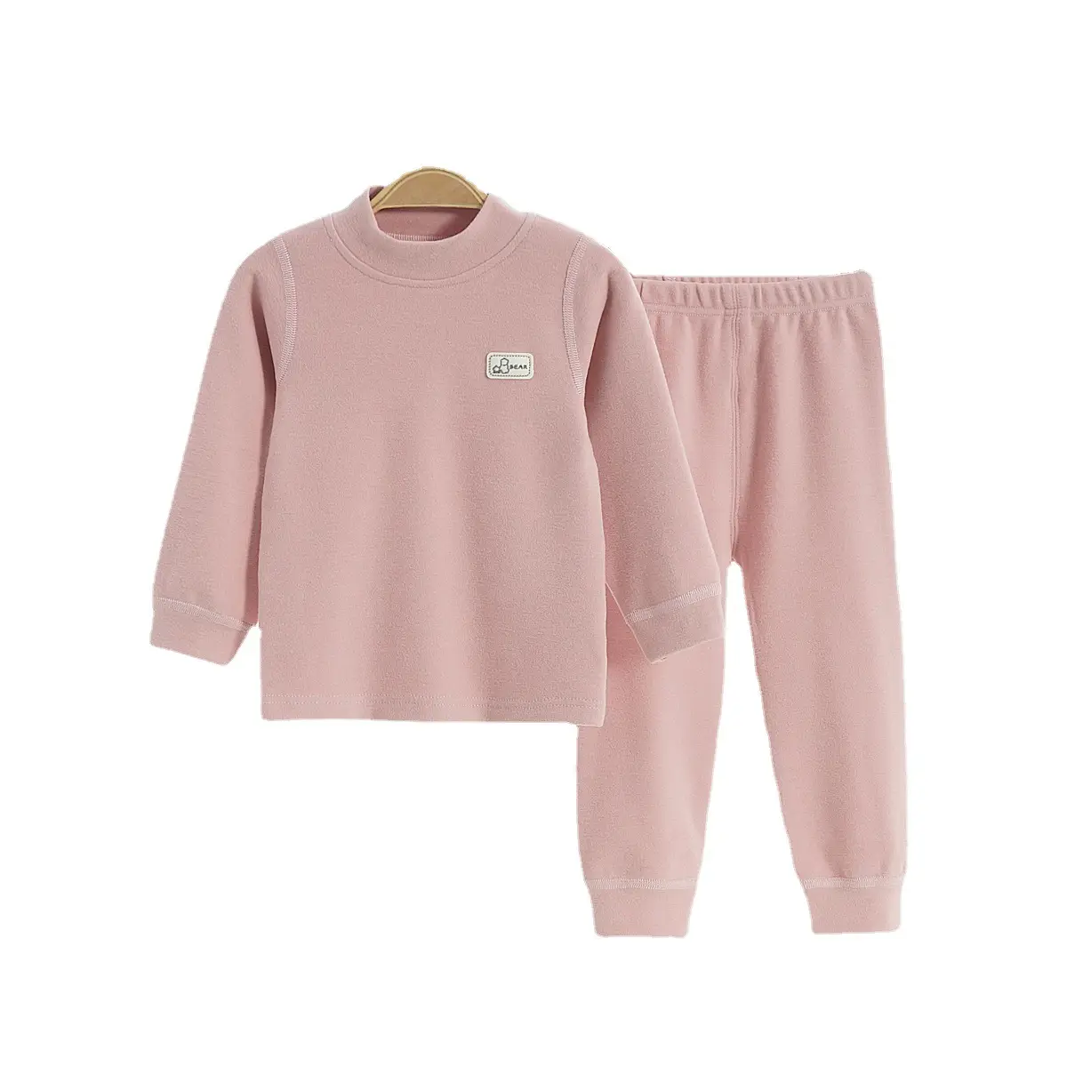 Children's Long Sleeve Velvet Pajamas Set Beige - Image 8