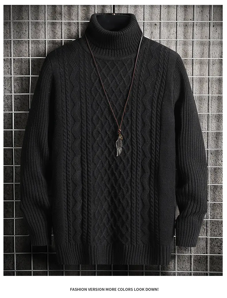 Men's Black Turtleneck Sweater Korean Style Slim Fit — feature 17