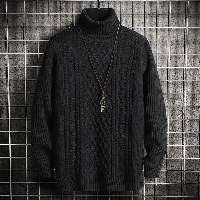 Men's Black Turtleneck Sweater Korean Style Slim Fit - Image 2