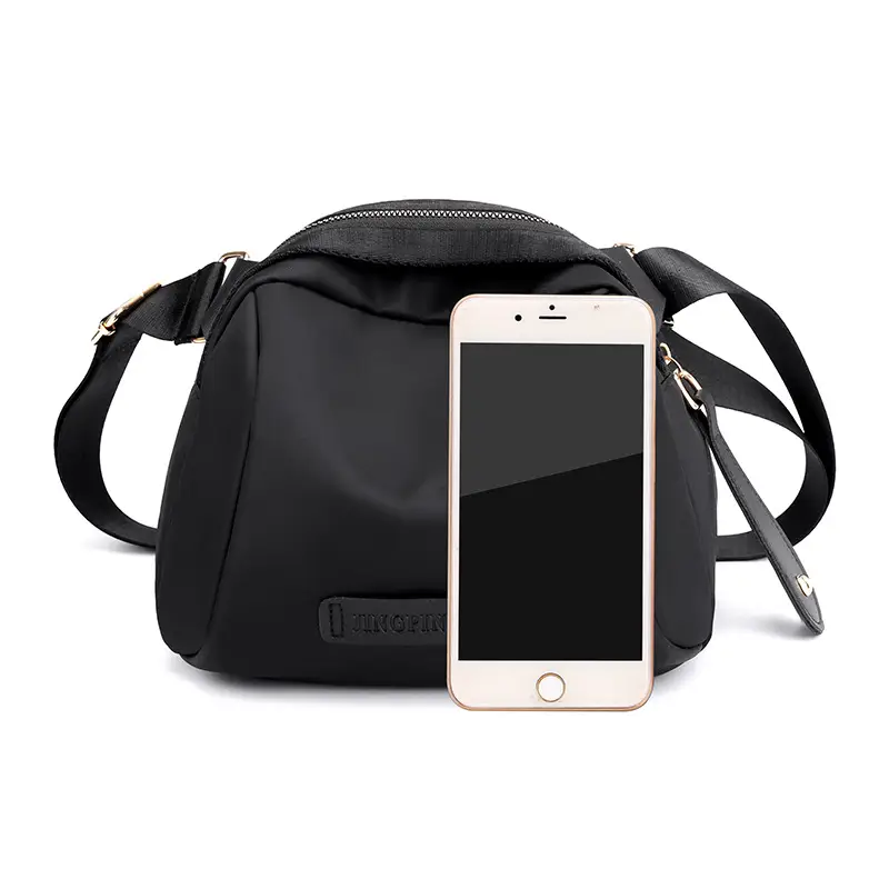 Women's Black Canvas Shoulder Bag with Gold Plated Buckle - Image 5