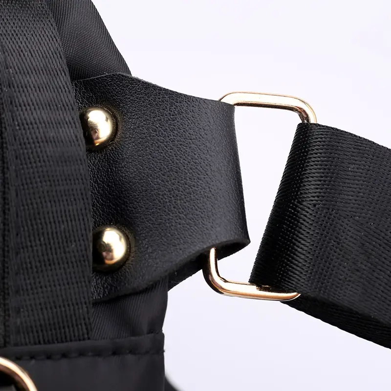 Women's Black Canvas Shoulder Bag with Gold Plated Buckle - Image 6