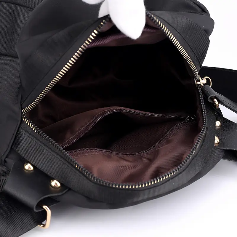 Women's Black Canvas Shoulder Bag with Gold Plated Buckle - Image 7
