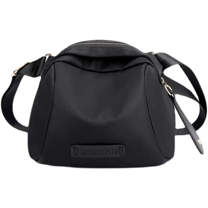 Women's Black Canvas Shoulder Bag with Gold Plated Buckle - Image 8