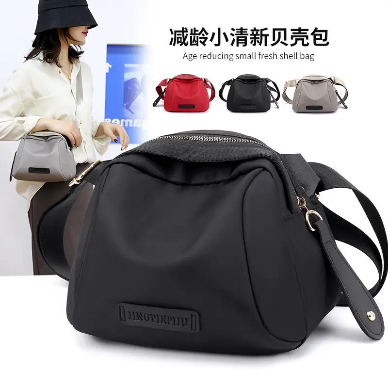 Women's Black Canvas Shoulder Bag with Gold Plated Buckle - Image 2