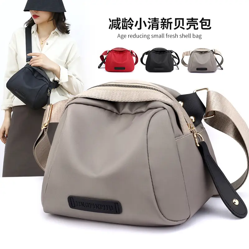 Women's Black Canvas Shoulder Bag with Gold Plated Buckle - Image 3