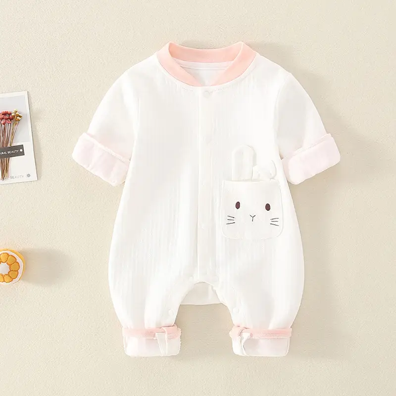 Baby Cotton Cat Print Jumpsuit White Grey