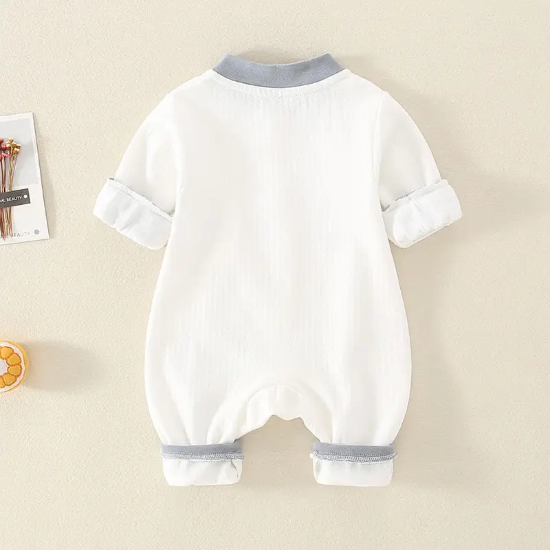 Baby Cotton Cat Print Jumpsuit White Grey