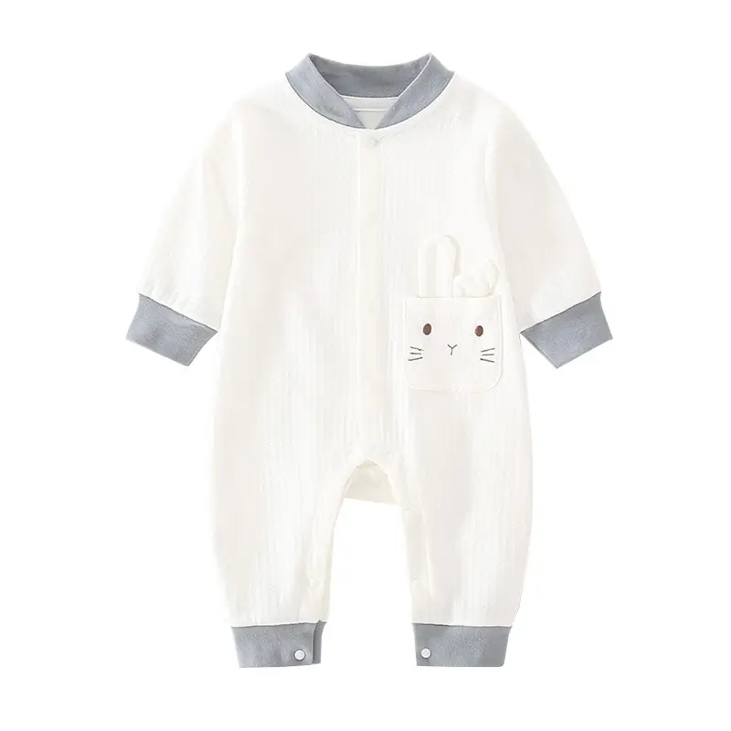 Baby Cotton Cat Print Jumpsuit White Grey