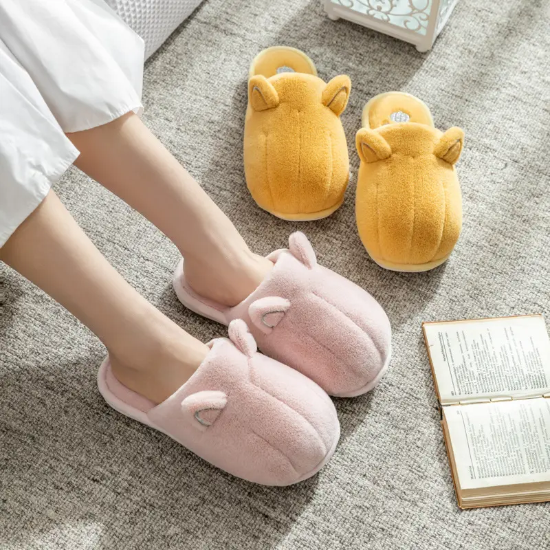 New Cute Cartoon Fabric Plush Cotton Slippers Women's Winter Non-slip Couple Home Warm Home Indoor Cotton Shoes for Men