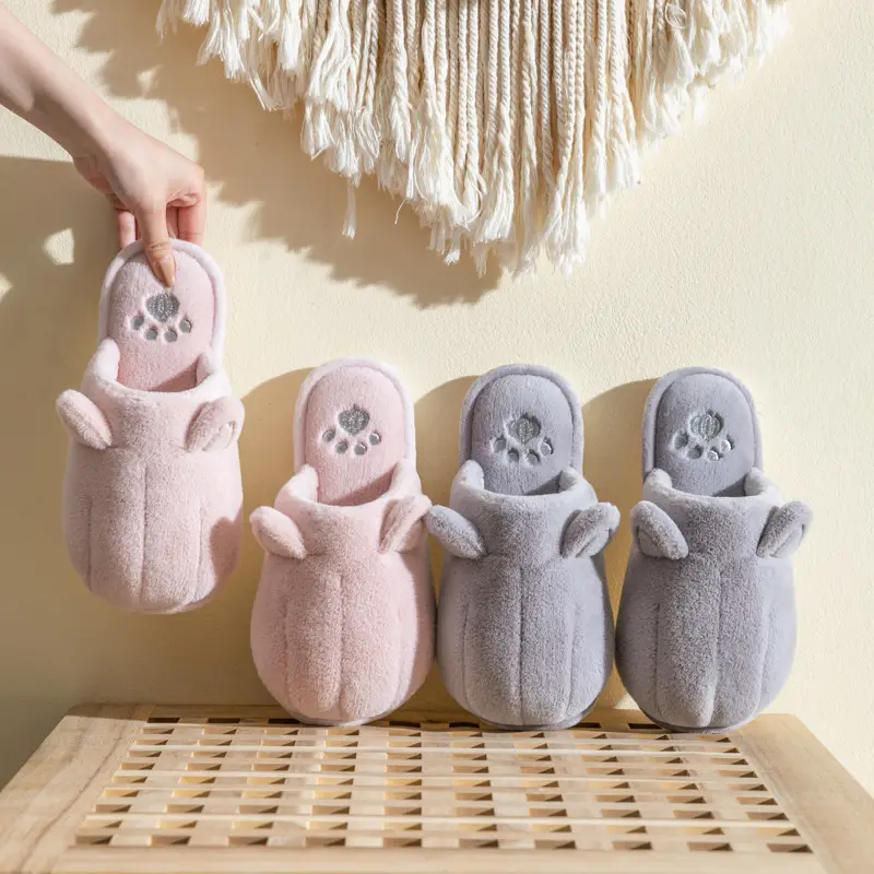 New Cute Cartoon Fabric Plush Cotton Slippers Women's Winter Non-slip Couple Home Warm Home Indoor Cotton Shoes for Men