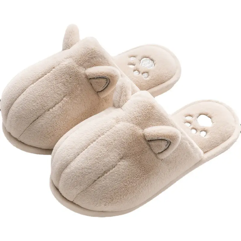 New Cute Cartoon Fabric Plush Cotton Slippers Women's Winter Non-slip Couple Home Warm Home Indoor Cotton Shoes for Men