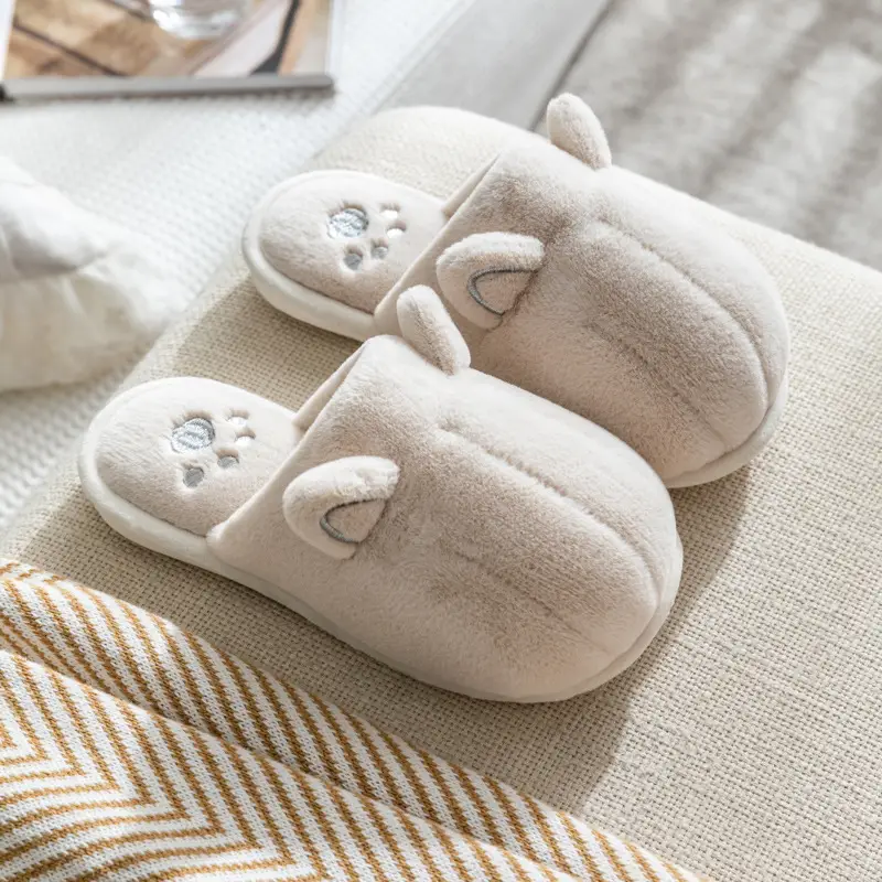 New Cute Cartoon Fabric Plush Cotton Slippers Women's Winter Non-slip Couple Home Warm Home Indoor Cotton Shoes for Men