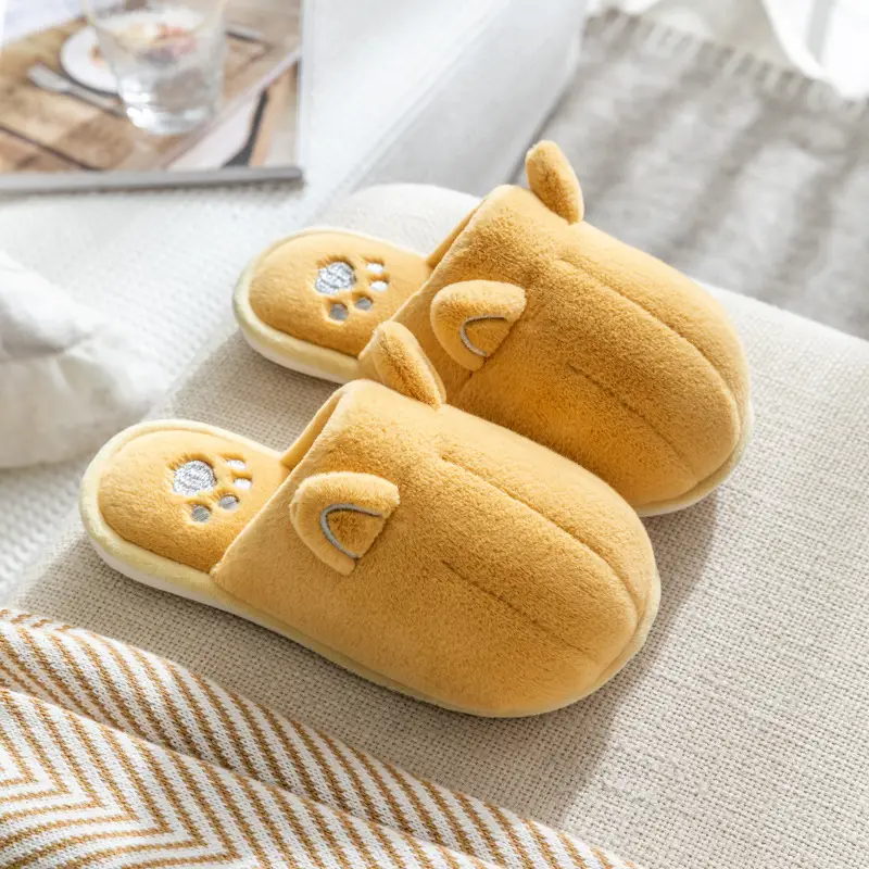 New Cute Cartoon Fabric Plush Cotton Slippers Women's Winter Non-slip Couple Home Warm Home Indoor Cotton Shoes for Men