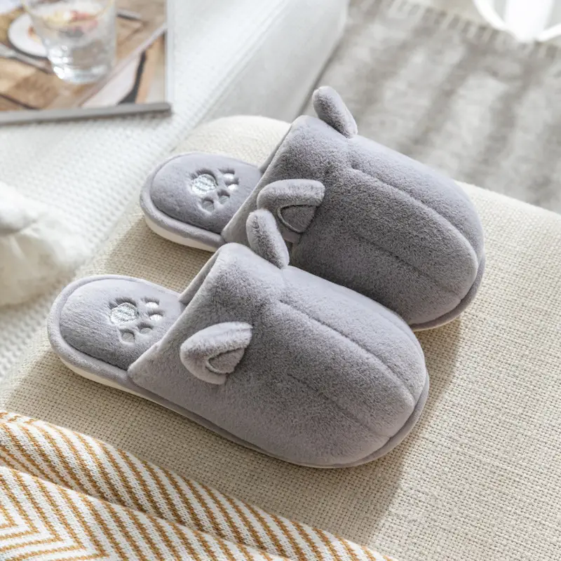 New Cute Cartoon Fabric Plush Cotton Slippers Women's Winter Non-slip Couple Home Warm Home Indoor Cotton Shoes for Men