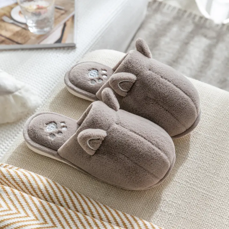 New Cute Cartoon Fabric Plush Cotton Slippers Women's Winter Non-slip Couple Home Warm Home Indoor Cotton Shoes for Men
