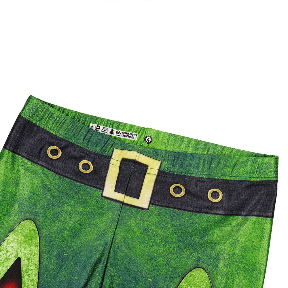 2024 Christmas Printed Elastic Pencil Pants Green Red Stripes