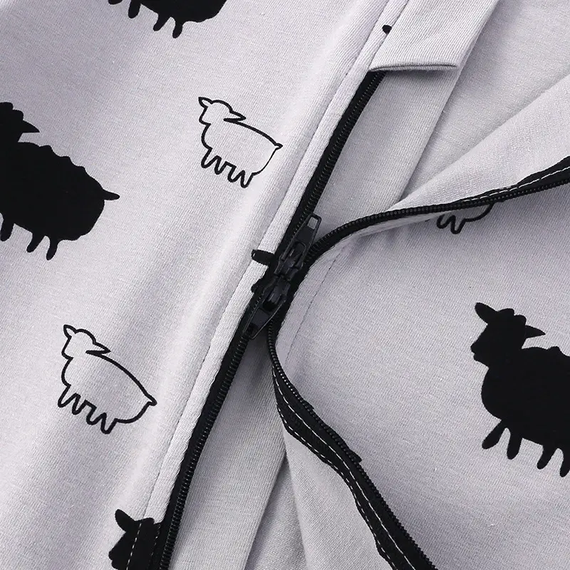 Baby One-Piece Hooded Necklet Set White Black Sheep Print