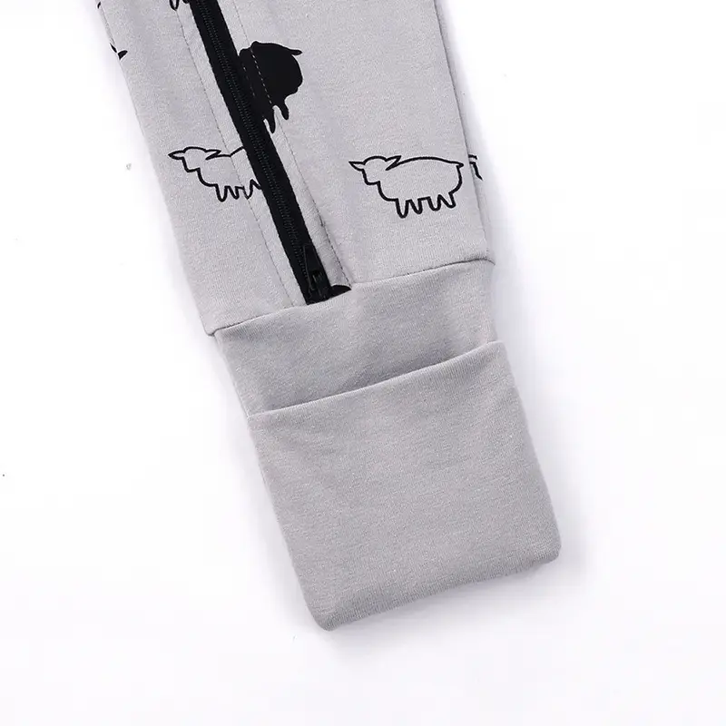 Baby One-Piece Hooded Necklet Set White Black Sheep Print