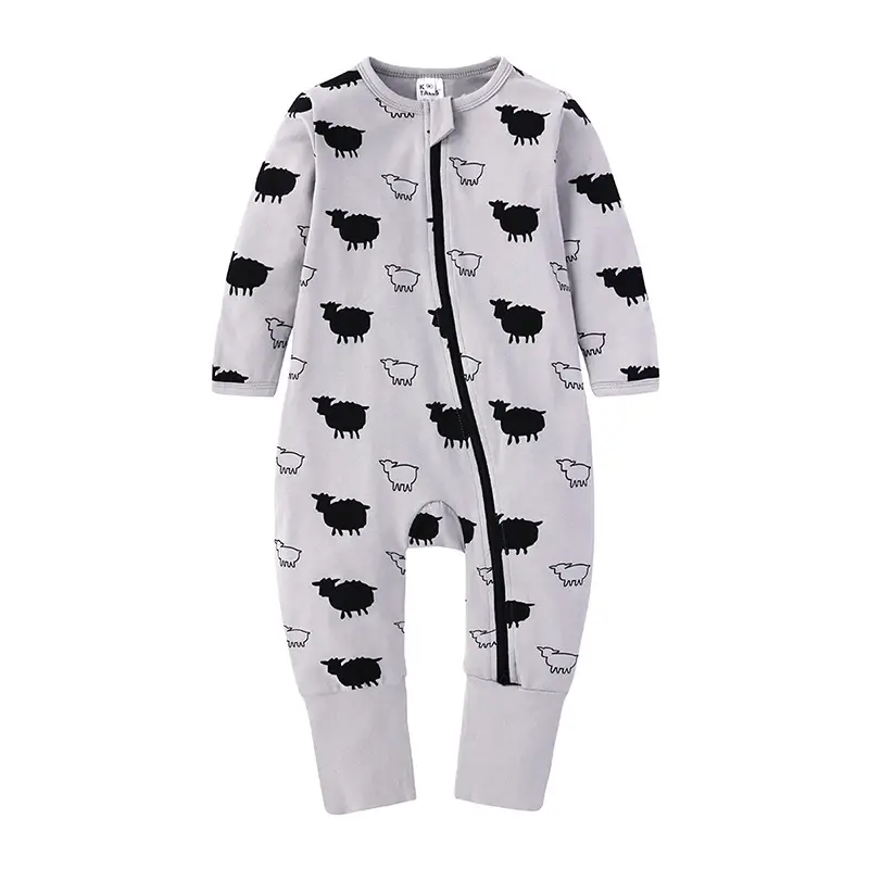 Baby One-Piece Hooded Necklet Set White Black Sheep Print