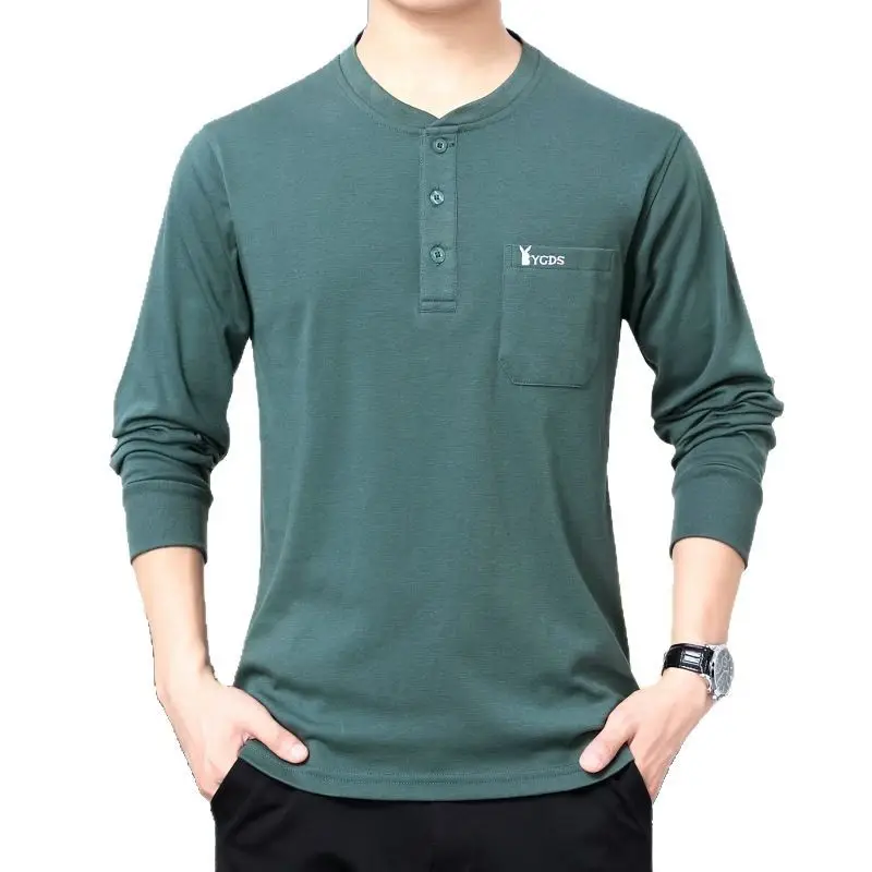 Middle-aged Cotton Collar Long Sleeve T-Shirt Grey - Image 14
