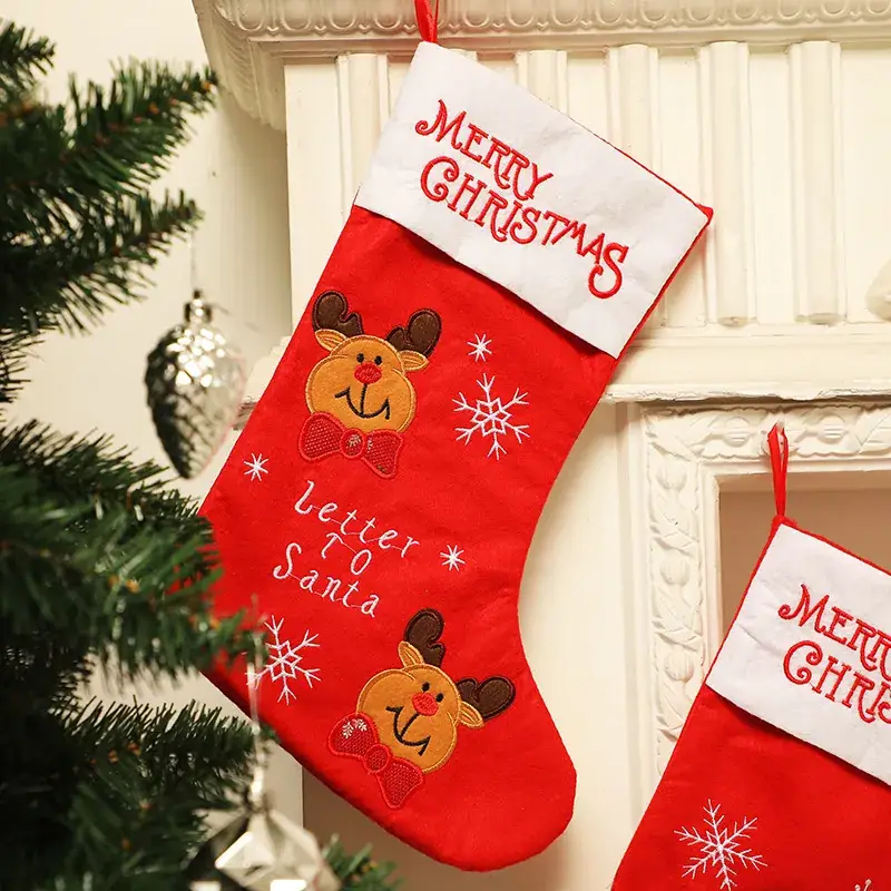 Red Elk Snowman Christmas Socks with Letter Santa Design - Image 3