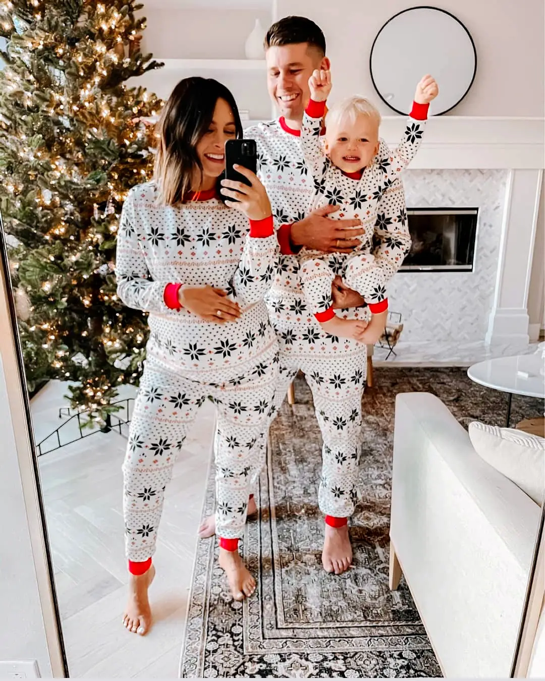 2022 Cross-border Christmas Pajamas for Kids & Adults Black White Patterned Set - Image 4