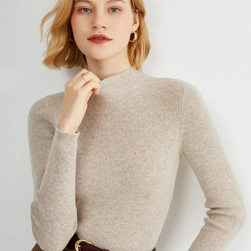 Women's Pure Color Knitted Half Turtleneck Shirt - Image 13