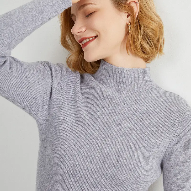 Women's Pure Color Knitted Half Turtleneck Shirt - Image 15