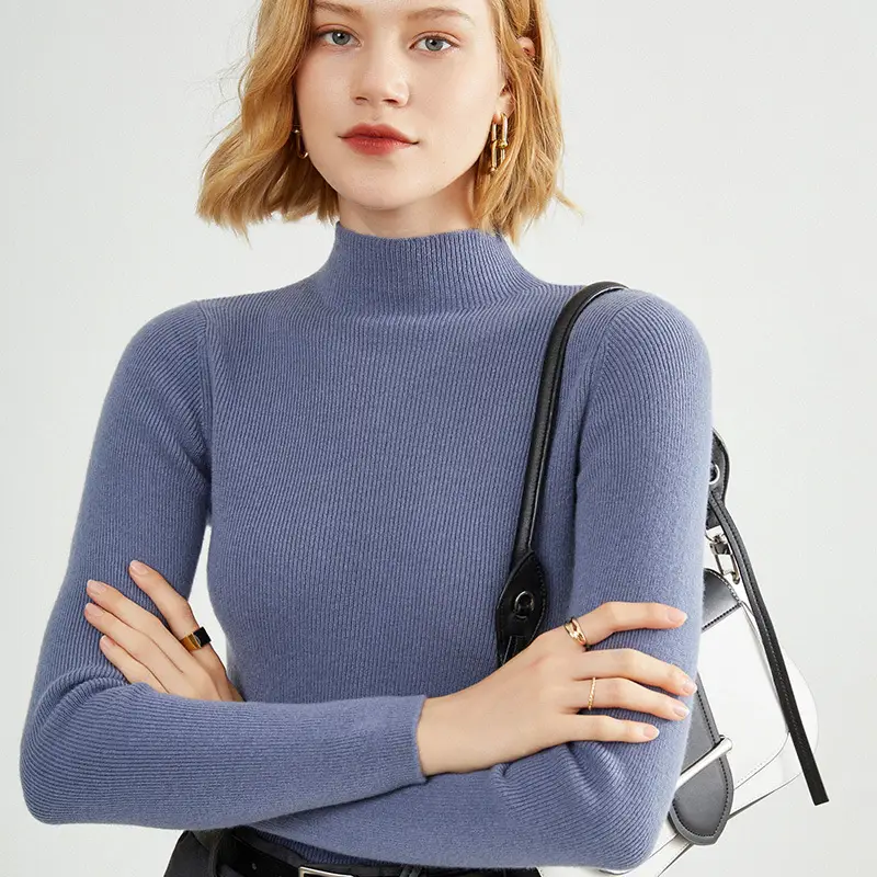 Women's Pure Color Knitted Half Turtleneck Shirt - Image 11