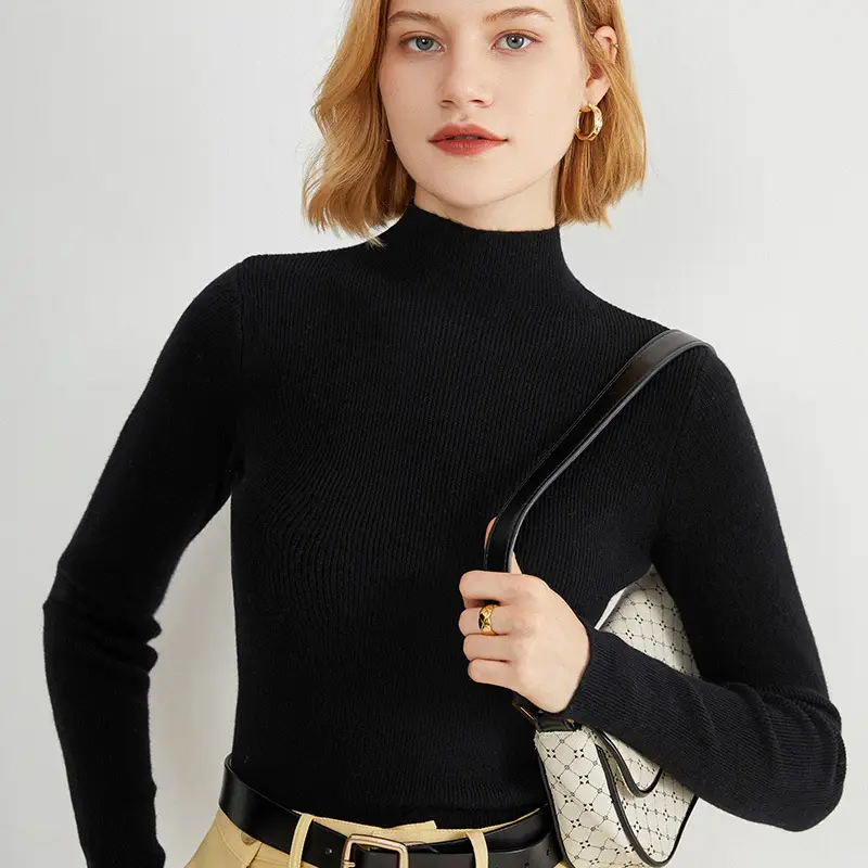 Women's Pure Color Knitted Half Turtleneck Shirt - Image 2