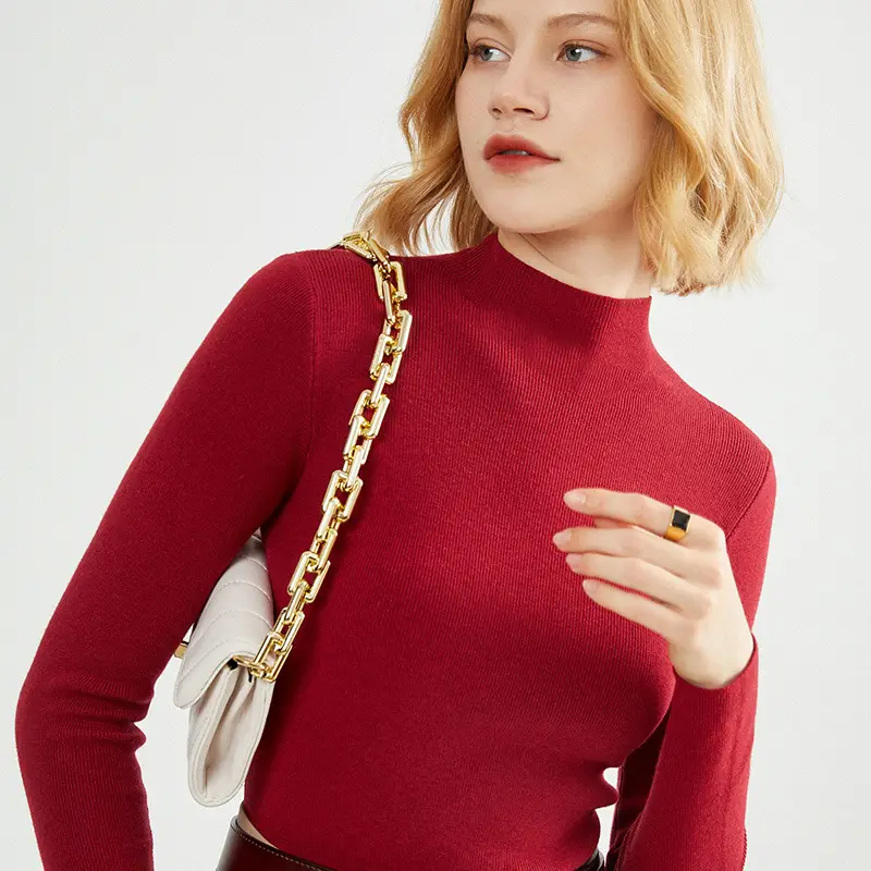 Women's Pure Color Knitted Half Turtleneck Shirt - Image 9