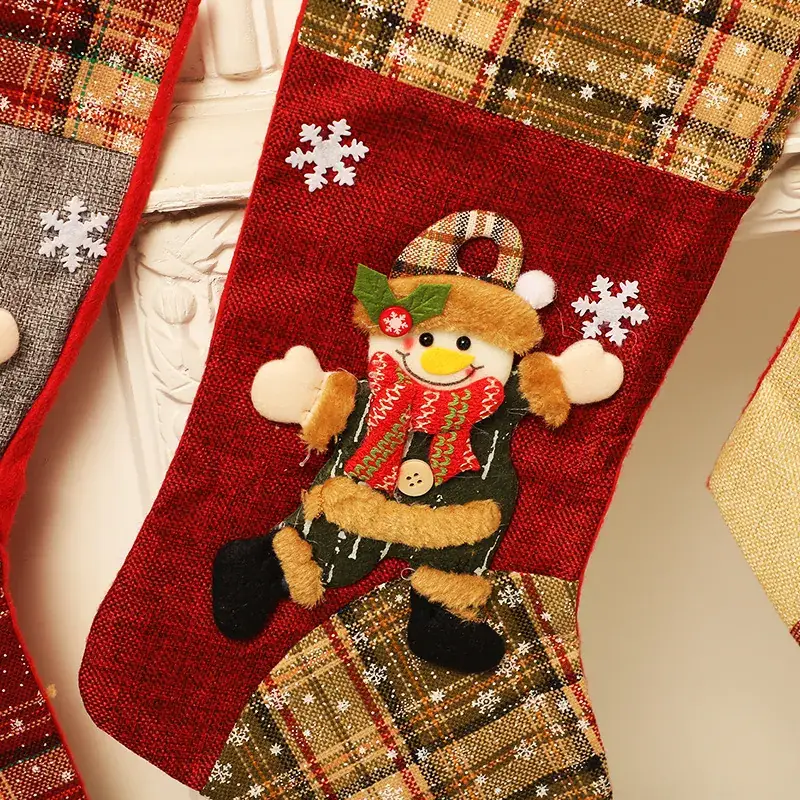 Christmas Bear Snowman Socks Red Plaid Design - Image 2