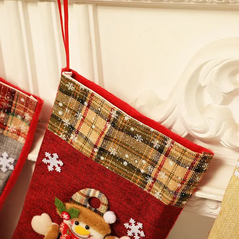 Christmas Bear Snowman Socks Red Plaid Design - Image 3