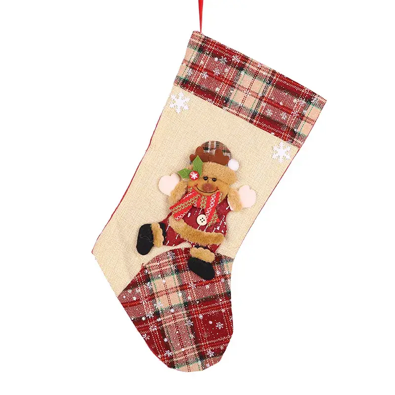 Christmas Bear Snowman Socks Red Plaid Design - Image 4