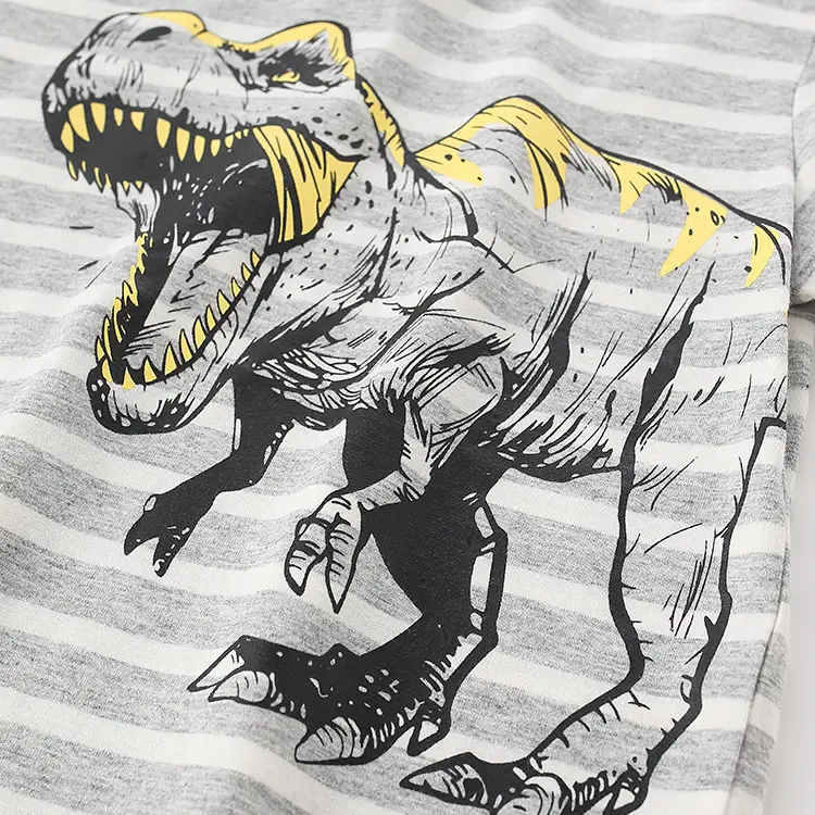 Kids Cotton Long Sleeve T-Shirt Gray Dinosaur Print