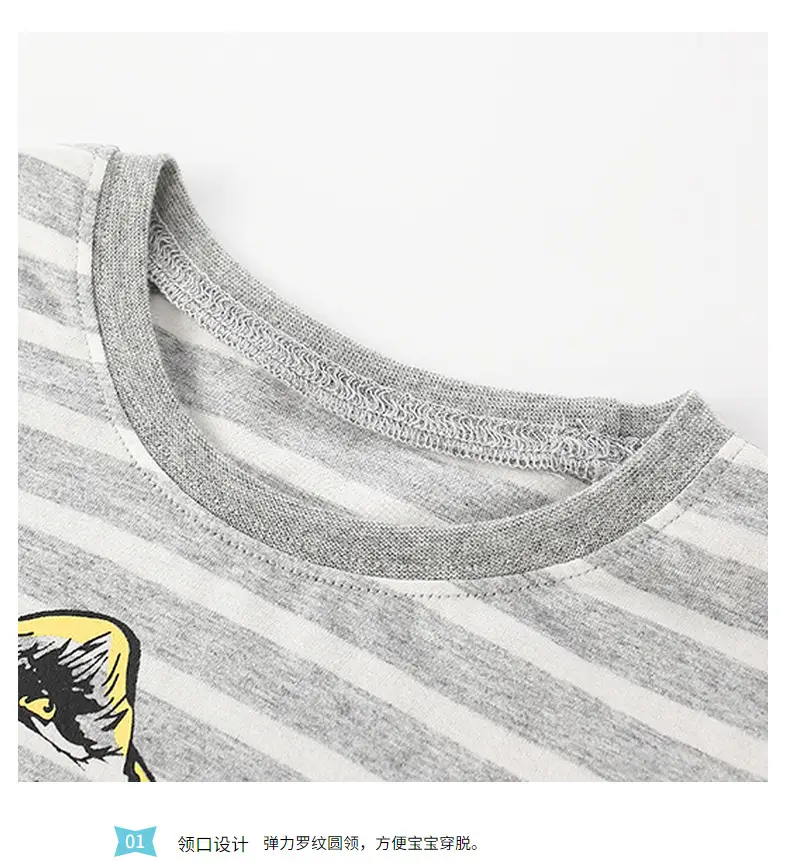 Kids Cotton Long Sleeve T-Shirt Gray Dinosaur Print — feature 5