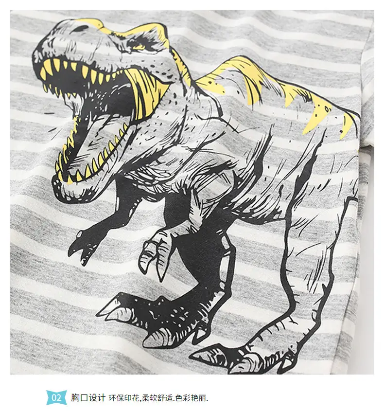Kids Cotton Long Sleeve T-Shirt Gray Dinosaur Print — feature 6