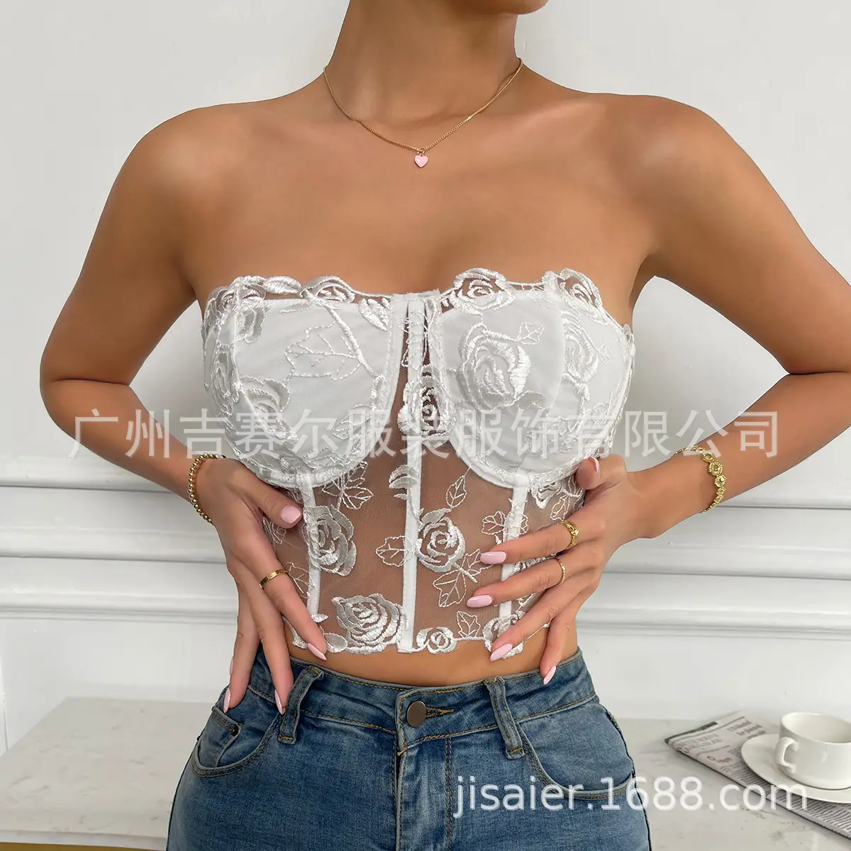 2023 Lace Mesh Rose Strapless Vest Spot 9434 - Image 15