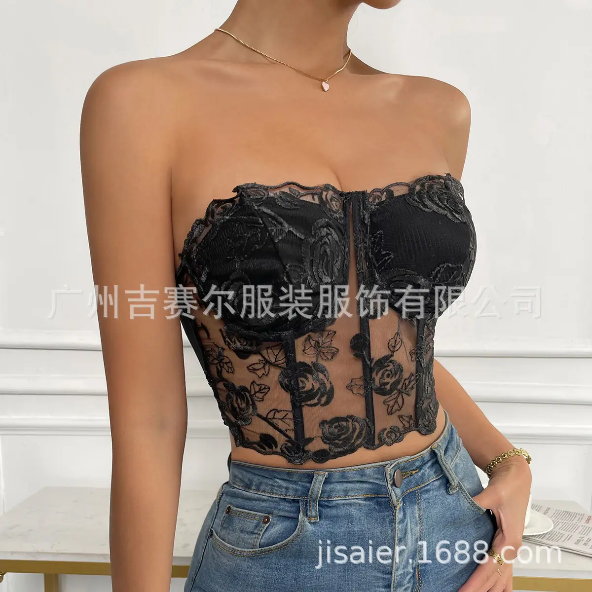 2023 Lace Mesh Rose Strapless Vest Spot 9434 — feature 10