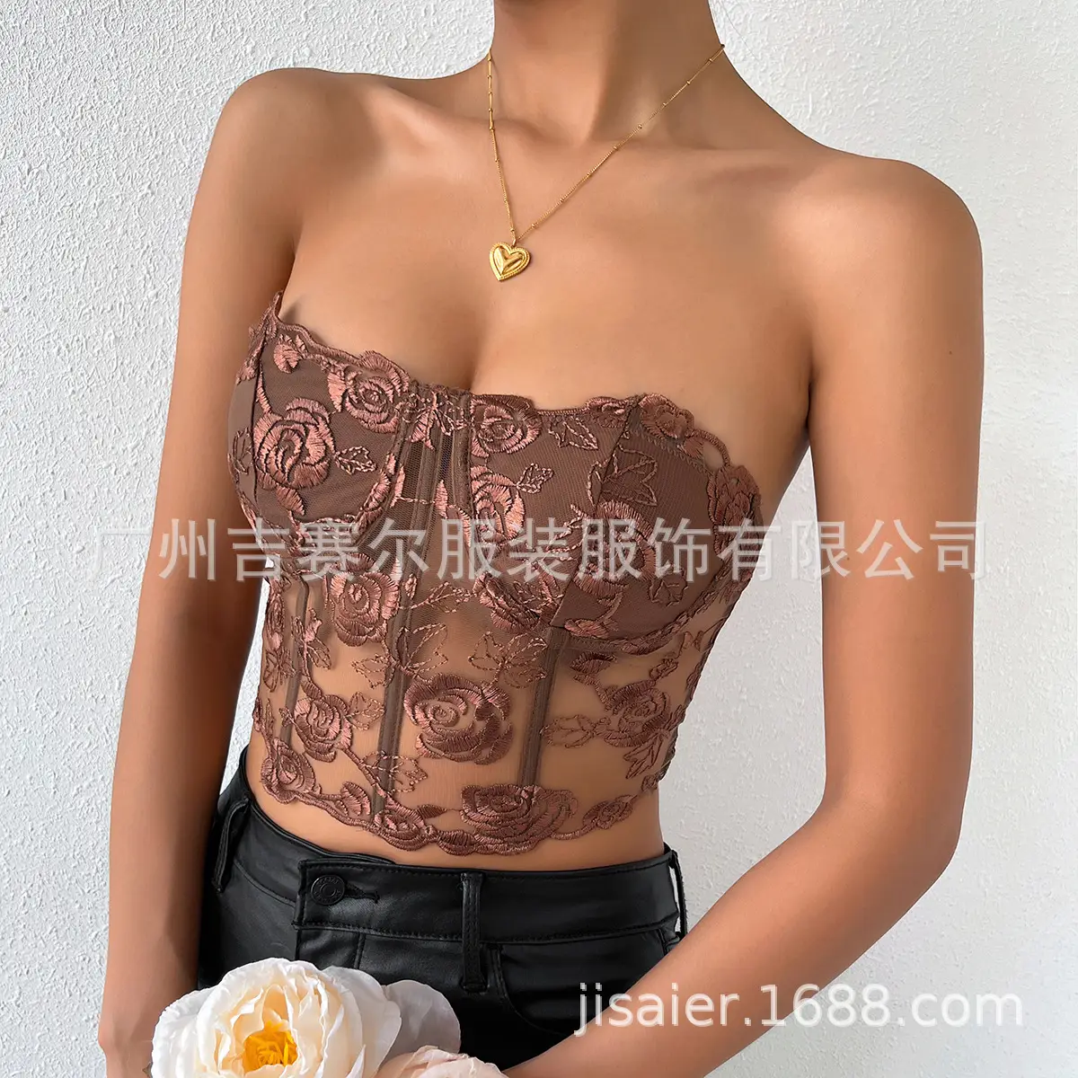 2023 Lace Mesh Rose Strapless Vest Spot 9434 — feature 13