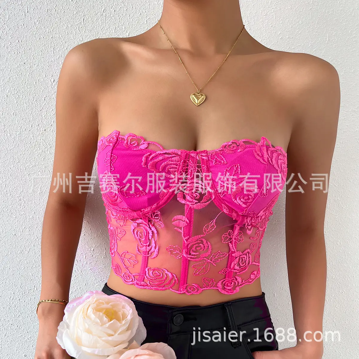 2023 Lace Mesh Rose Strapless Vest Spot 9434 — feature 18