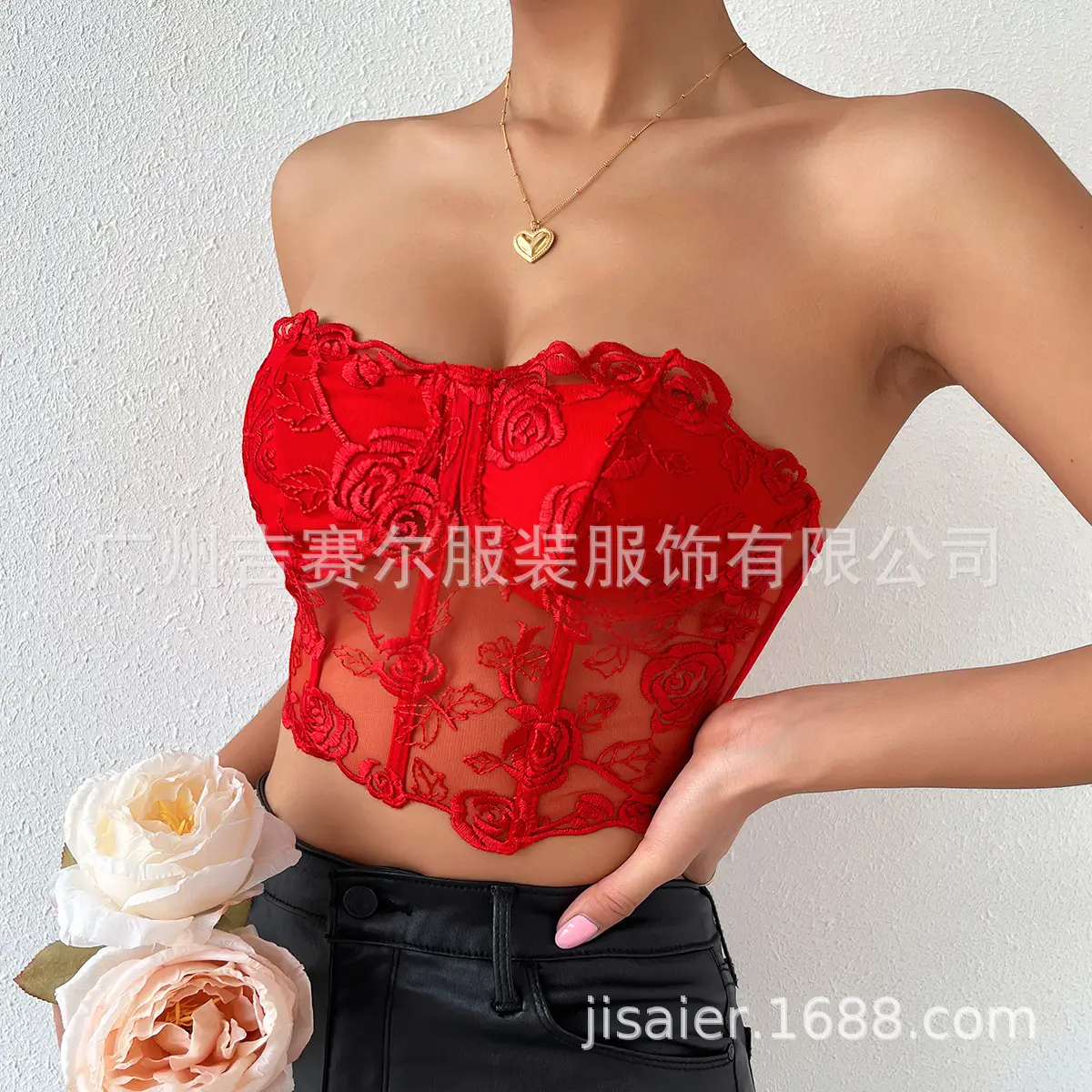 2023 Lace Mesh Rose Strapless Vest Spot 9434 — feature 25