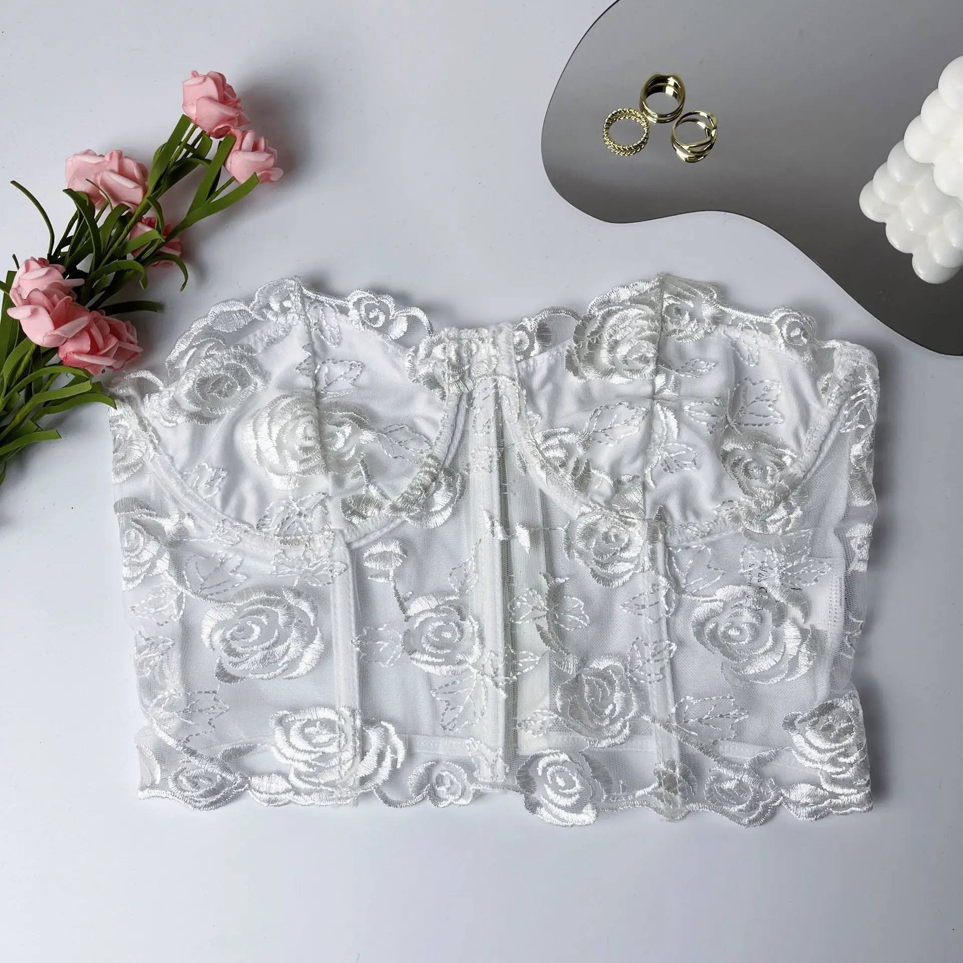 2023 Lace Mesh Rose Strapless Vest Spot 9434 — feature 32